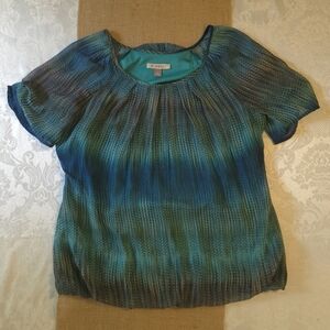 Roz&Ali Blue Green Ombre Blouse Flowy Bohemian Underwater Ocean Jellyfish Size M